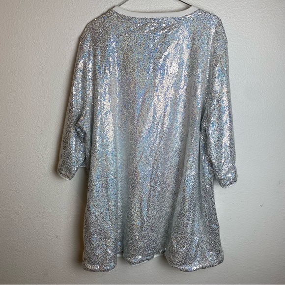 Plus size silver sequin oversized shirt PINK welcome to my party 3X dress S M L - Picture 5 of 7